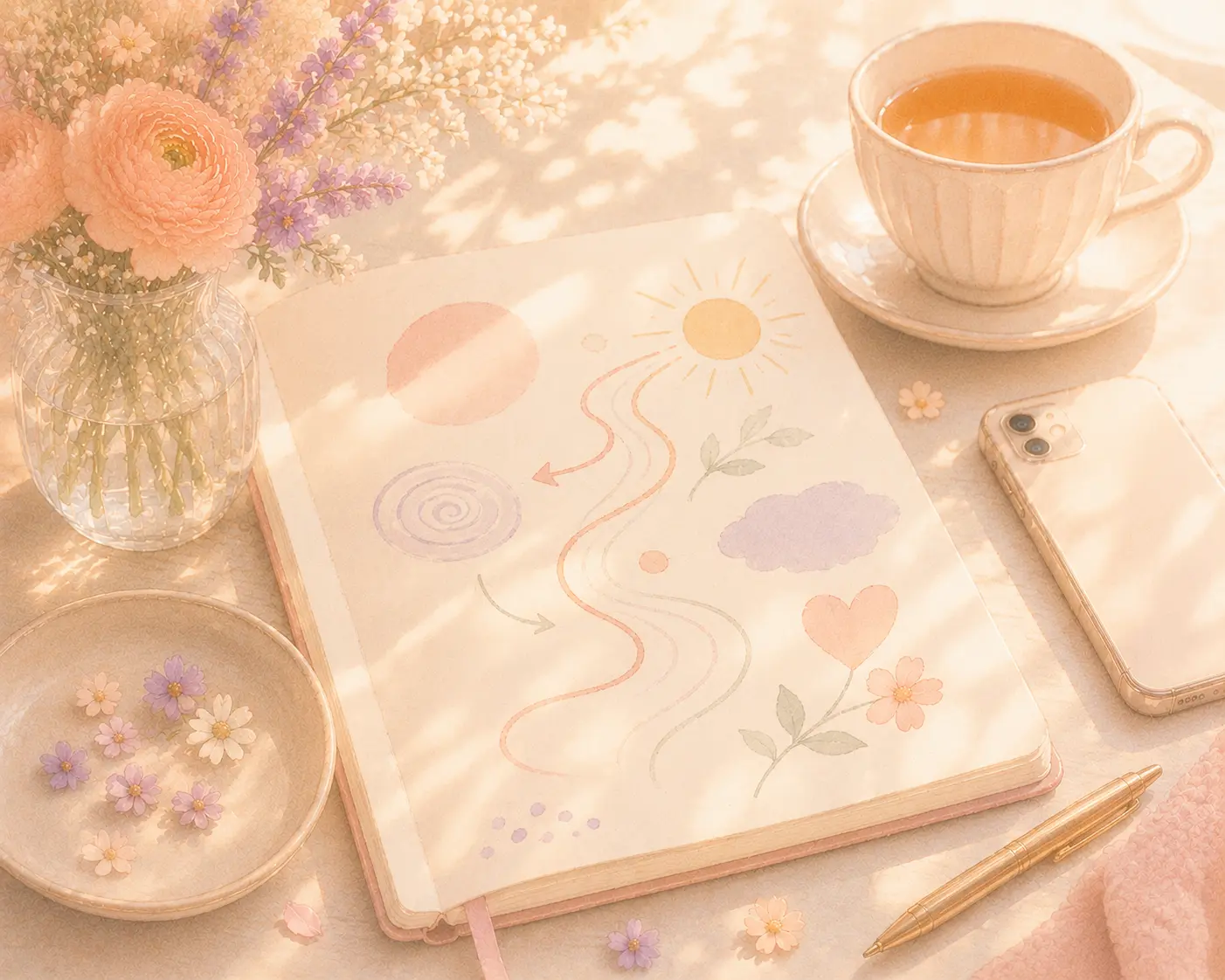 A bright journal page mapping breakup recovery patterns