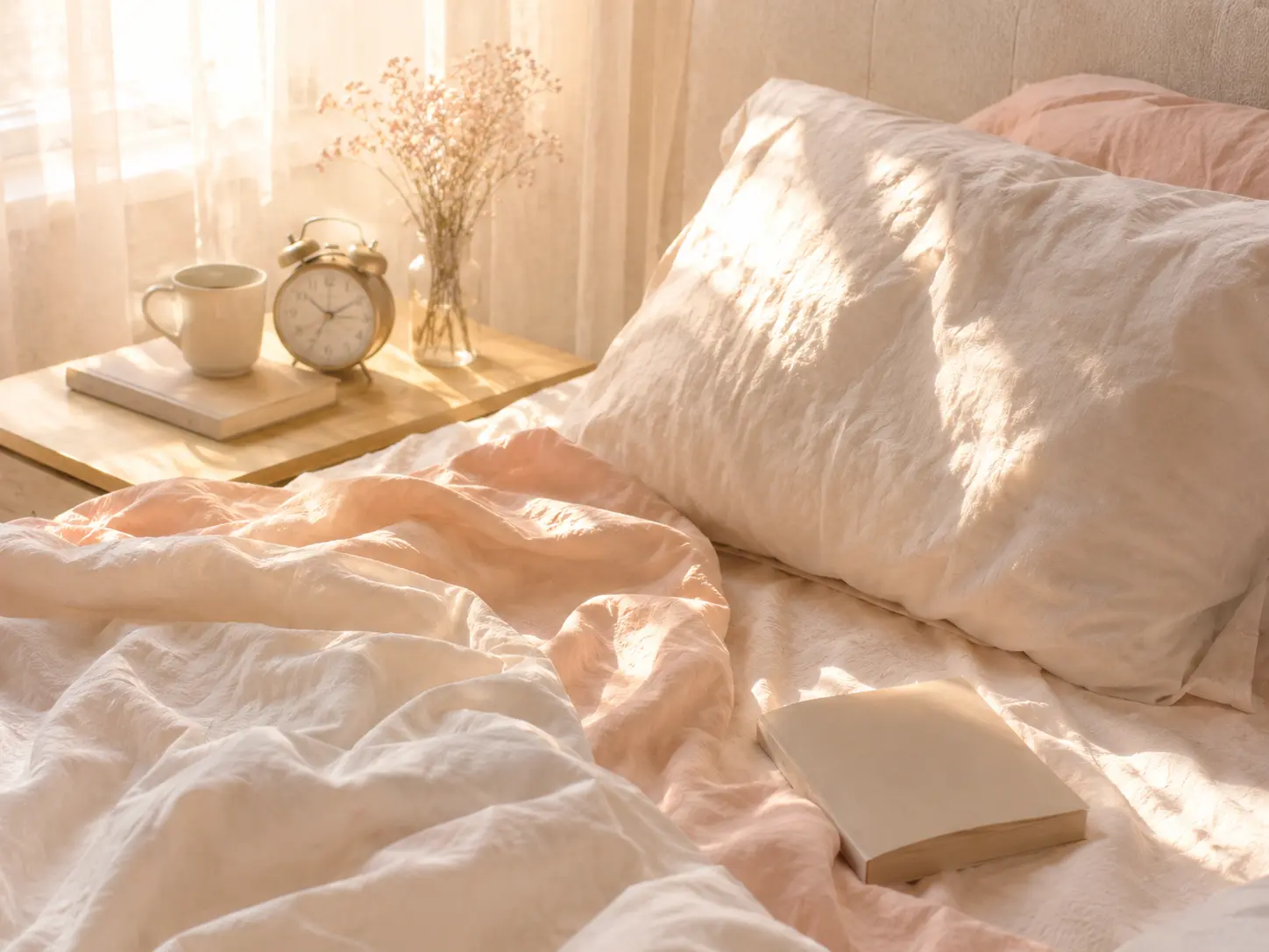 A quiet bright bedroom morning after feeling relief from a breakup