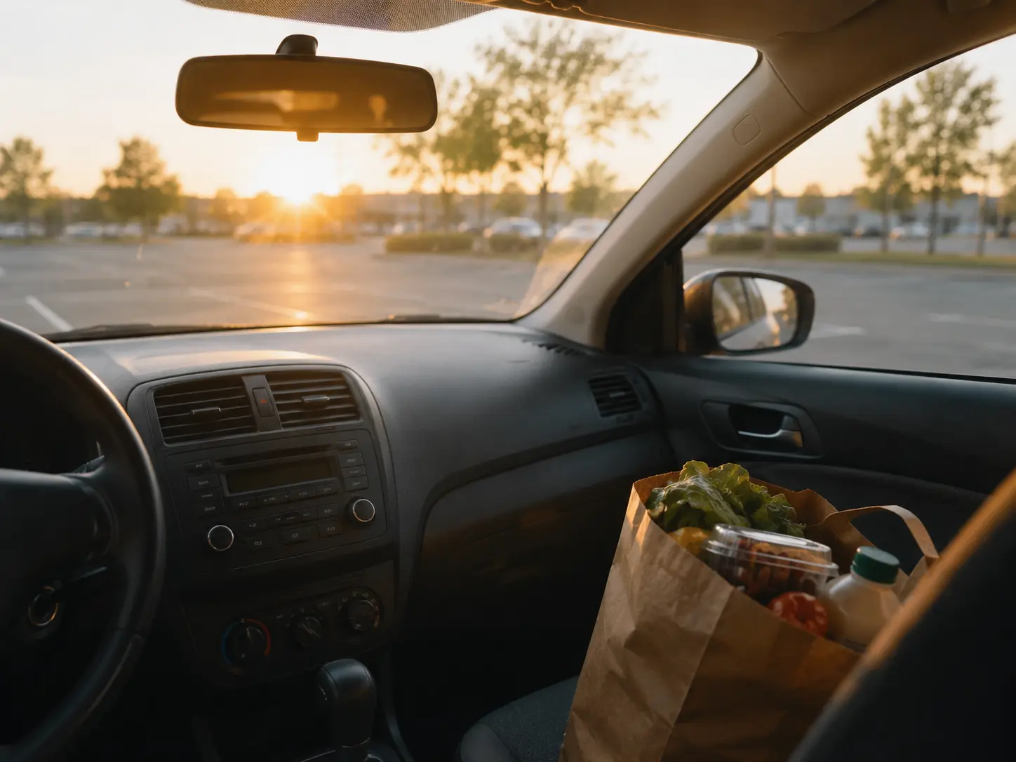 A parked car in warm evening light after hearing a breakup song