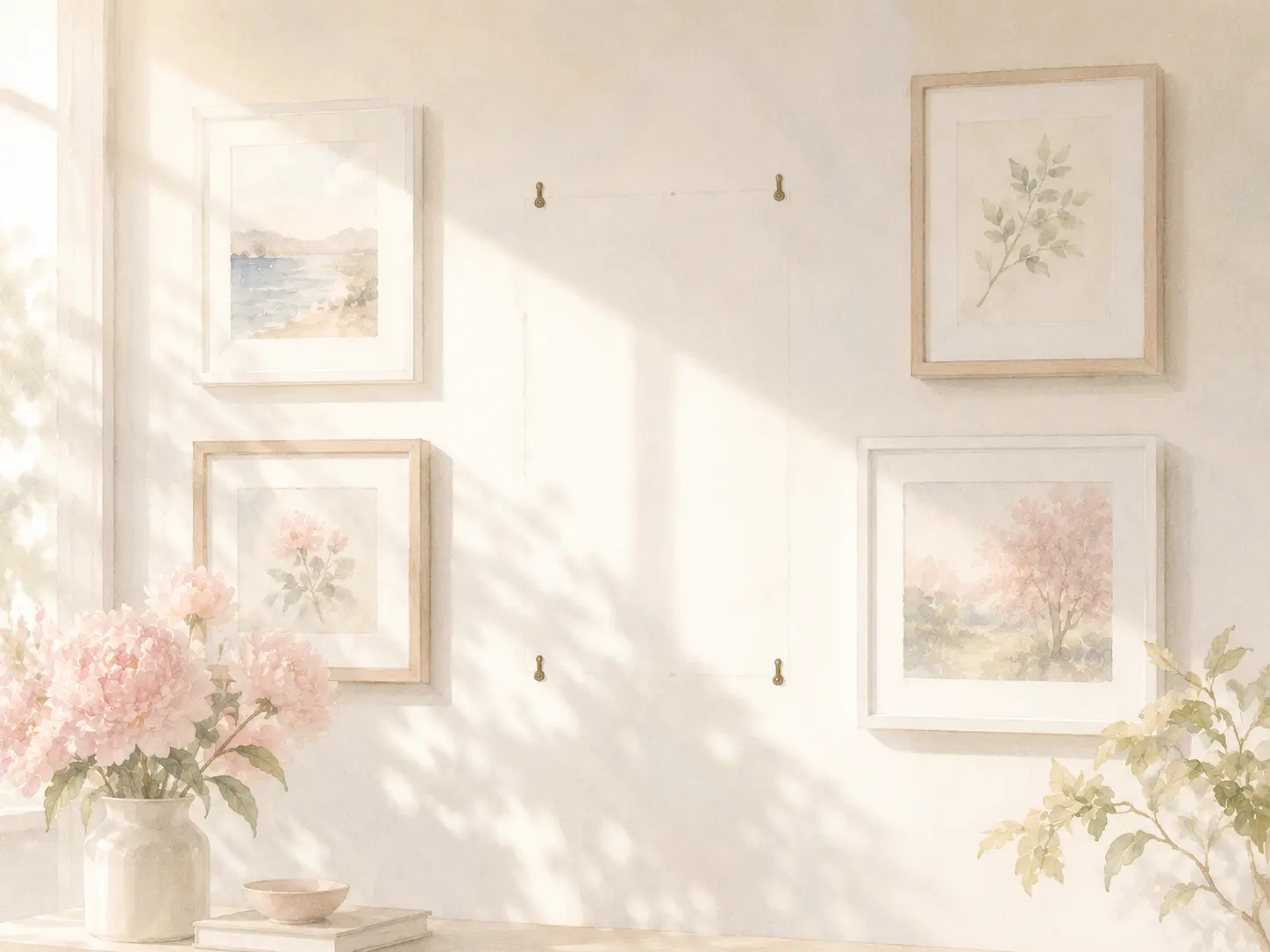 A soft bright wall with an empty photo frame after a breakup