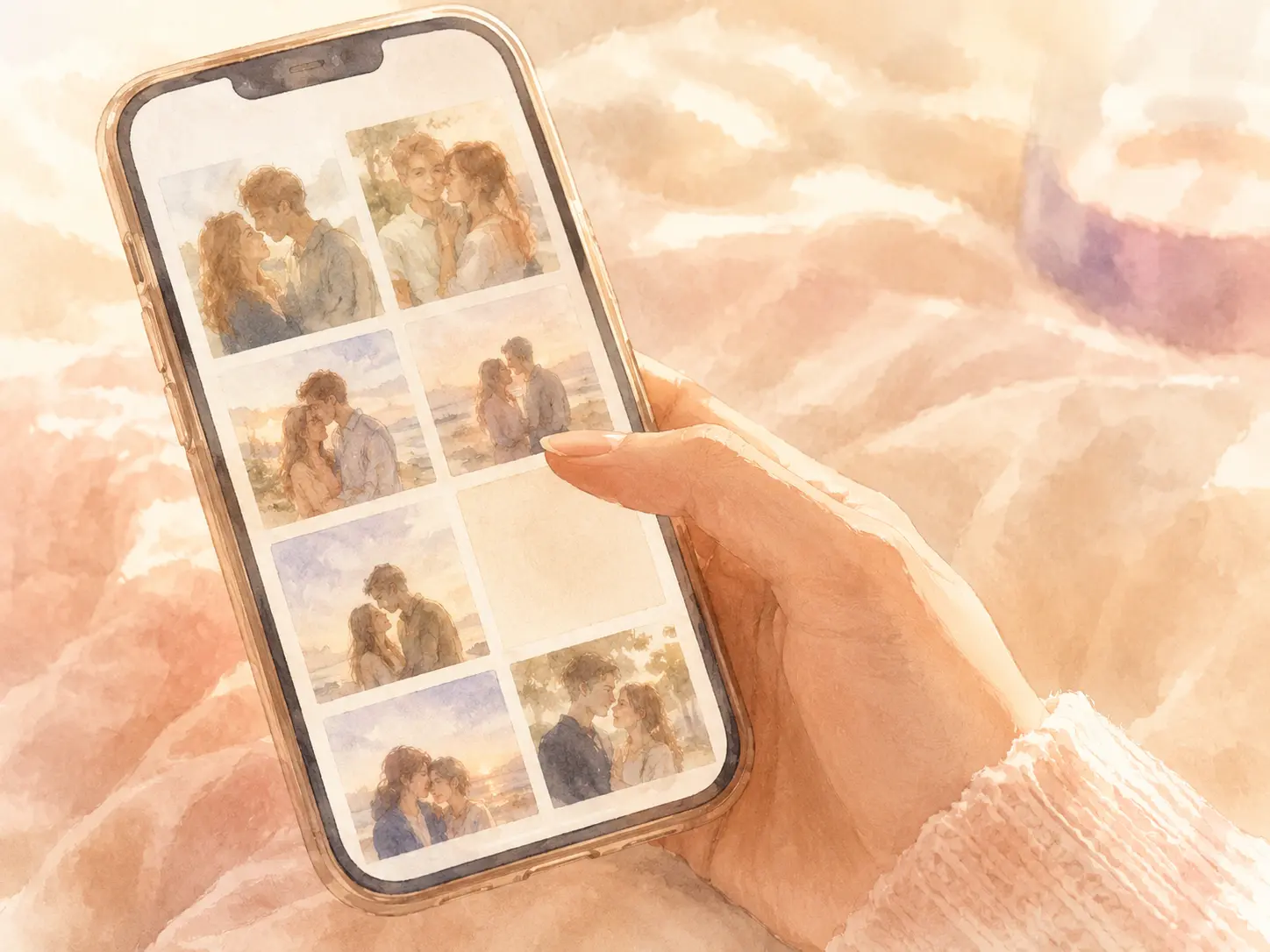 A phone showing an old photo grid after a breakup