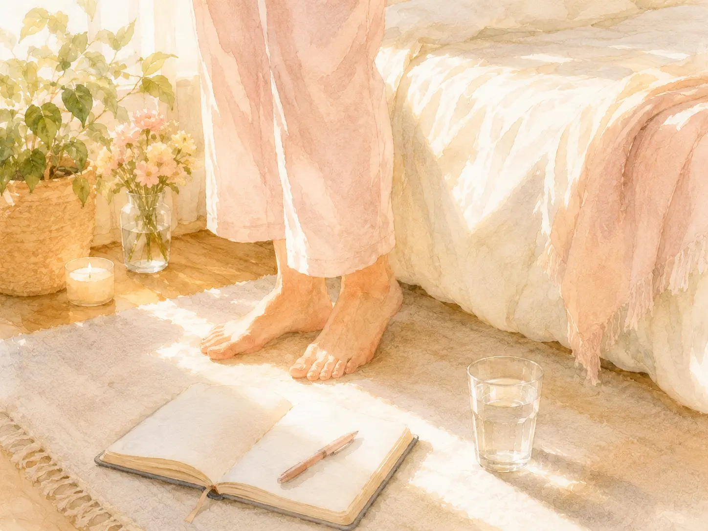 A bright morning bedside ritual after a breakup dream