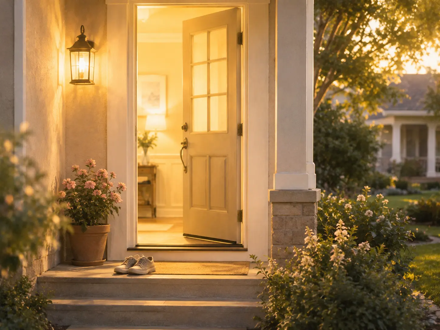 A warm doorway seen from outside after leaving an ex's family home