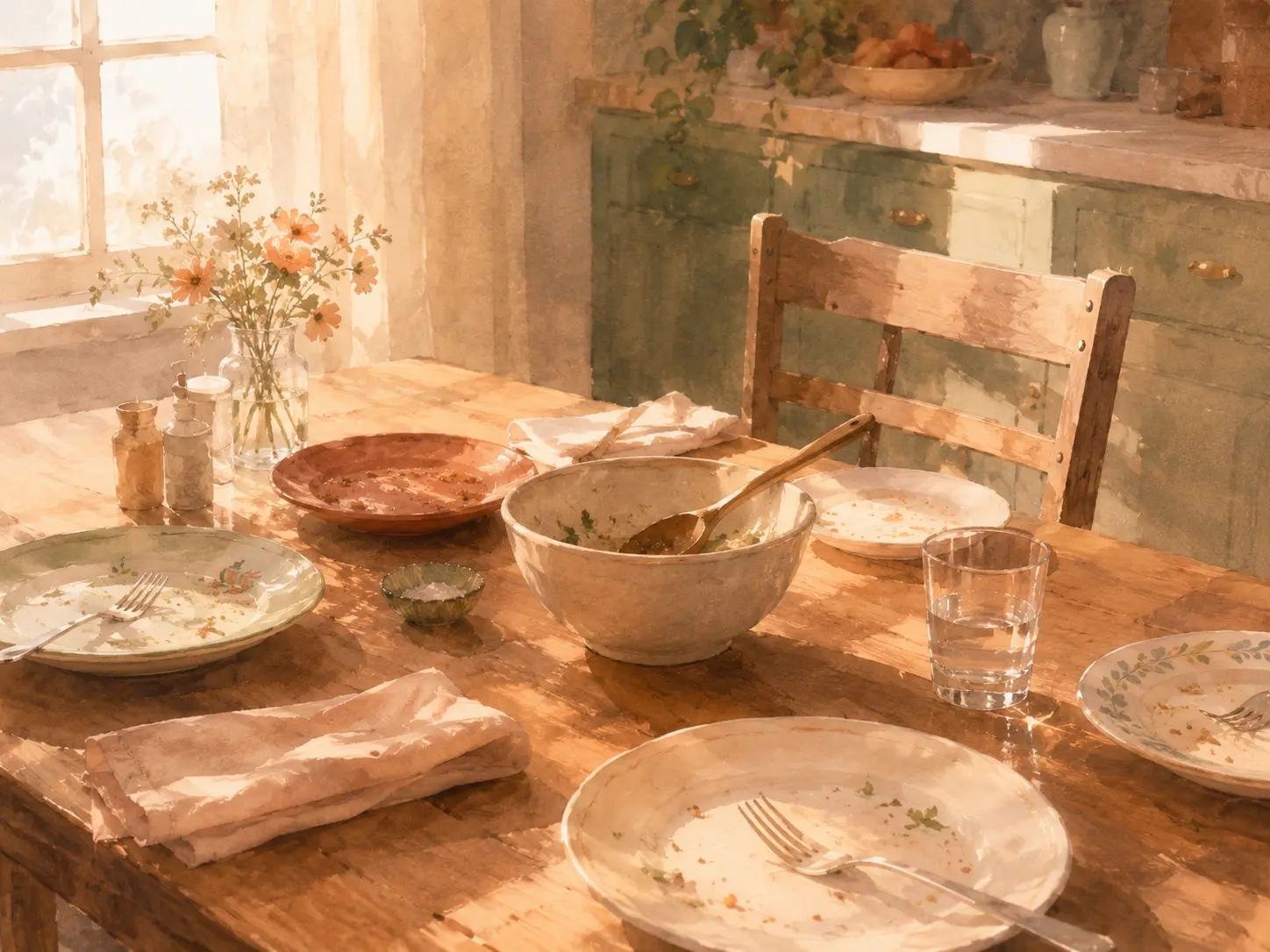 An empty family dinner table after a breakup