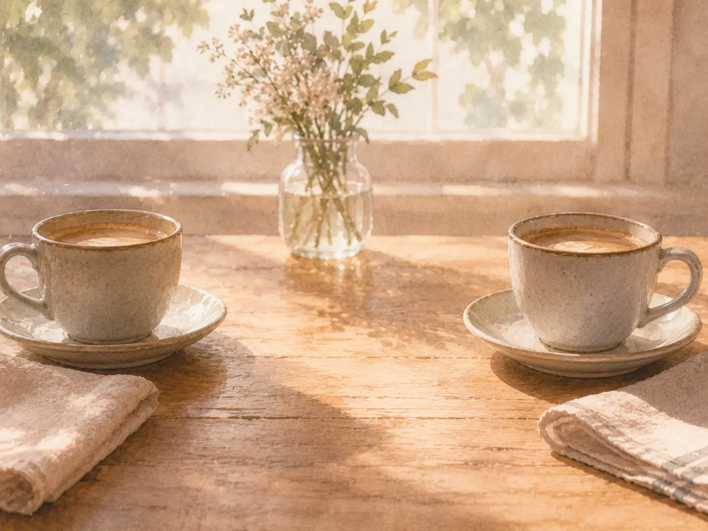 Two coffee cups at a table representing friendship with an ex