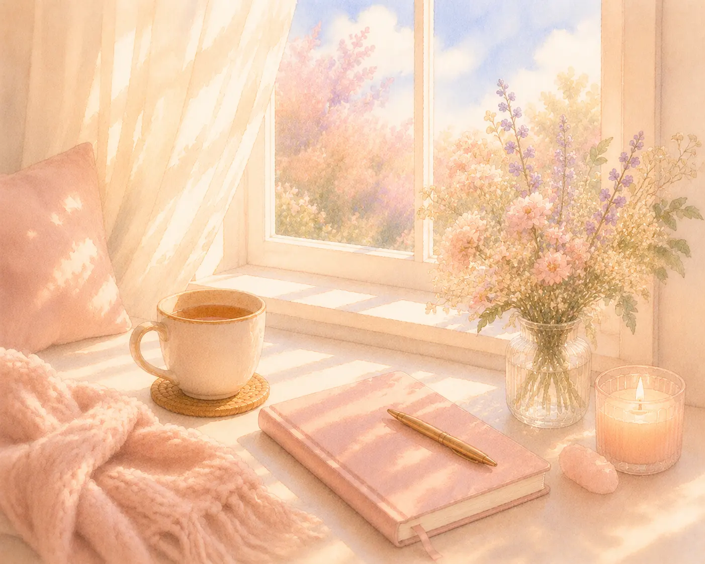A sunny window with a journal for tracking breakup anxiety patterns